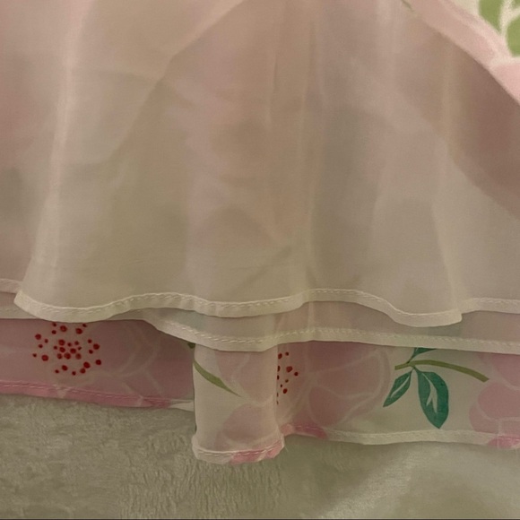 Draper James RSVP Wms M Pink Floral Flounce Smocked Top Flutter Sleeve Peasant - Picture 4 of 6